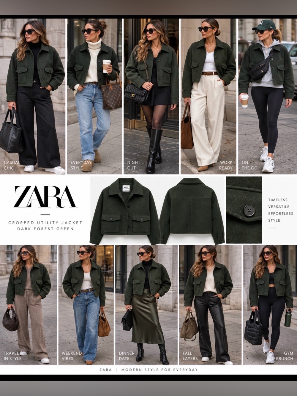 ZARA Black Cropped Pea Coat with Flap Pockets